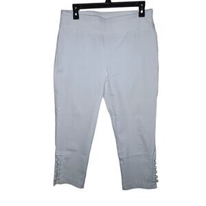 Attyre Caroline Crop Pull On Pants 10 White Rhinestone Cut Out Ankle Stretch